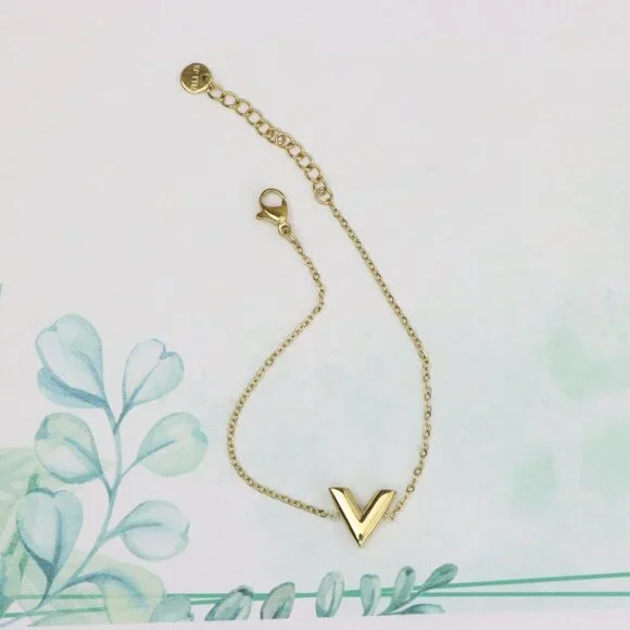 Yellow Gold Plated Chevron V Shape Charm Bracelet Adjustable, XPBL0624 - Picture 3 of 12